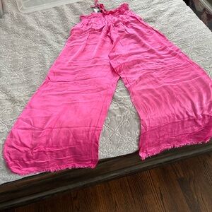 Casual Pink Wide-Leg Bottoms with Elastic Waistband